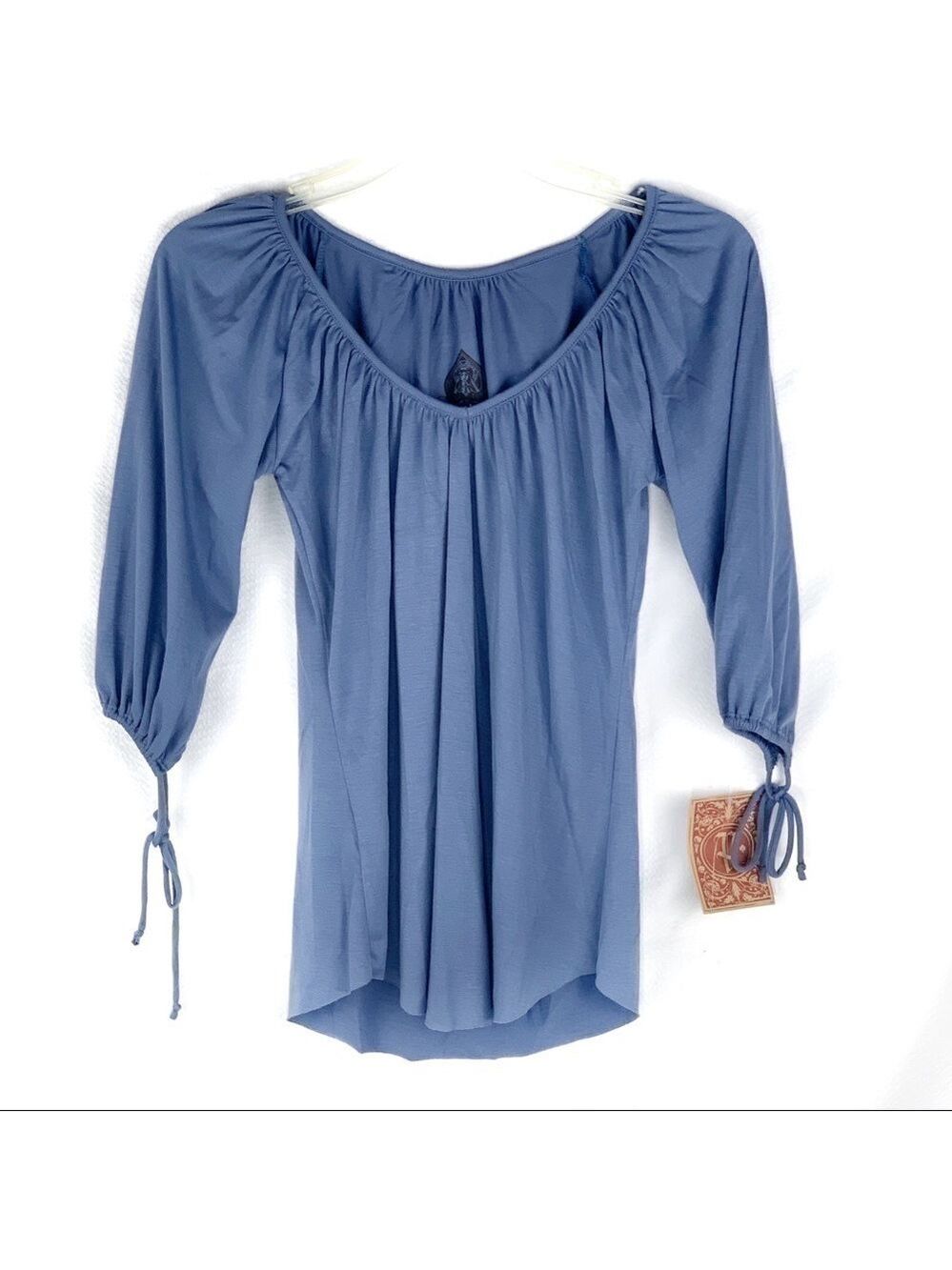 NEW-PATHWAY Gathered/ Rounded V Neck Arm Ties Top